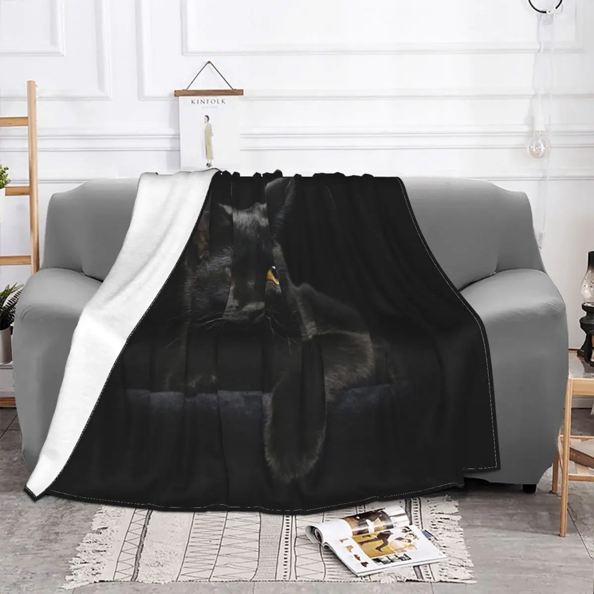 Black Cat Blanket Fleece Printed Animals Breathable Super Warm Throw Blankets for Sofa Bedroom Quilt