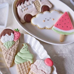 Summer Ice Cream Shape Frosted Biscuit Mold Watermelon Ice Cream Cone Cookie Cutter Stamp Fondant Decoration Tools PLA Plastic