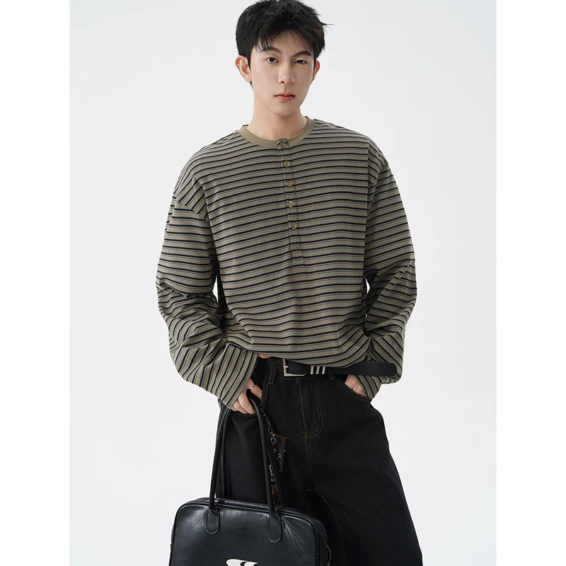 

Casual Long Sve T-irt round Ne Striped Loose Fit Contrast Color Base irt Spring Autumn Versatile Couple's Top