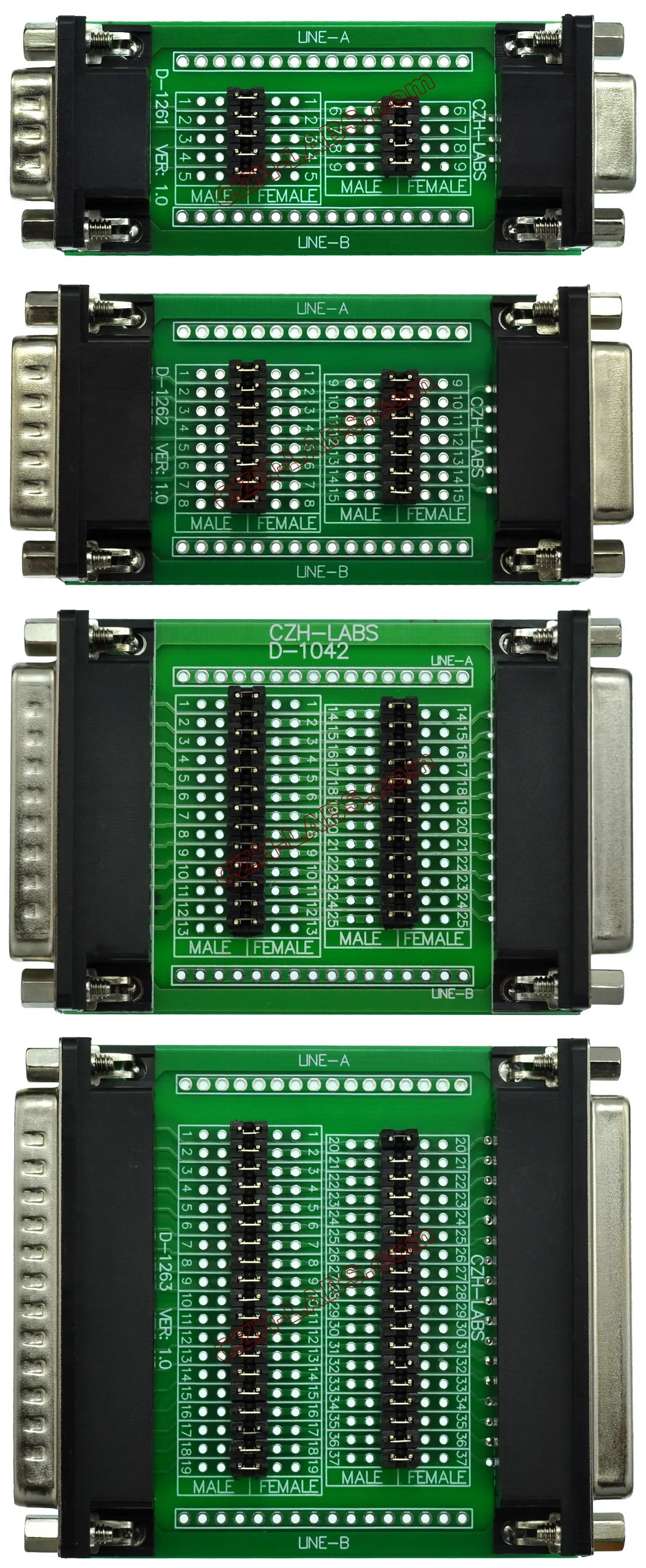 

CZH-LABS Combo Package D'sub DB9 DB15 DB25 DB37 Diagnostic Test Breakout Boards.