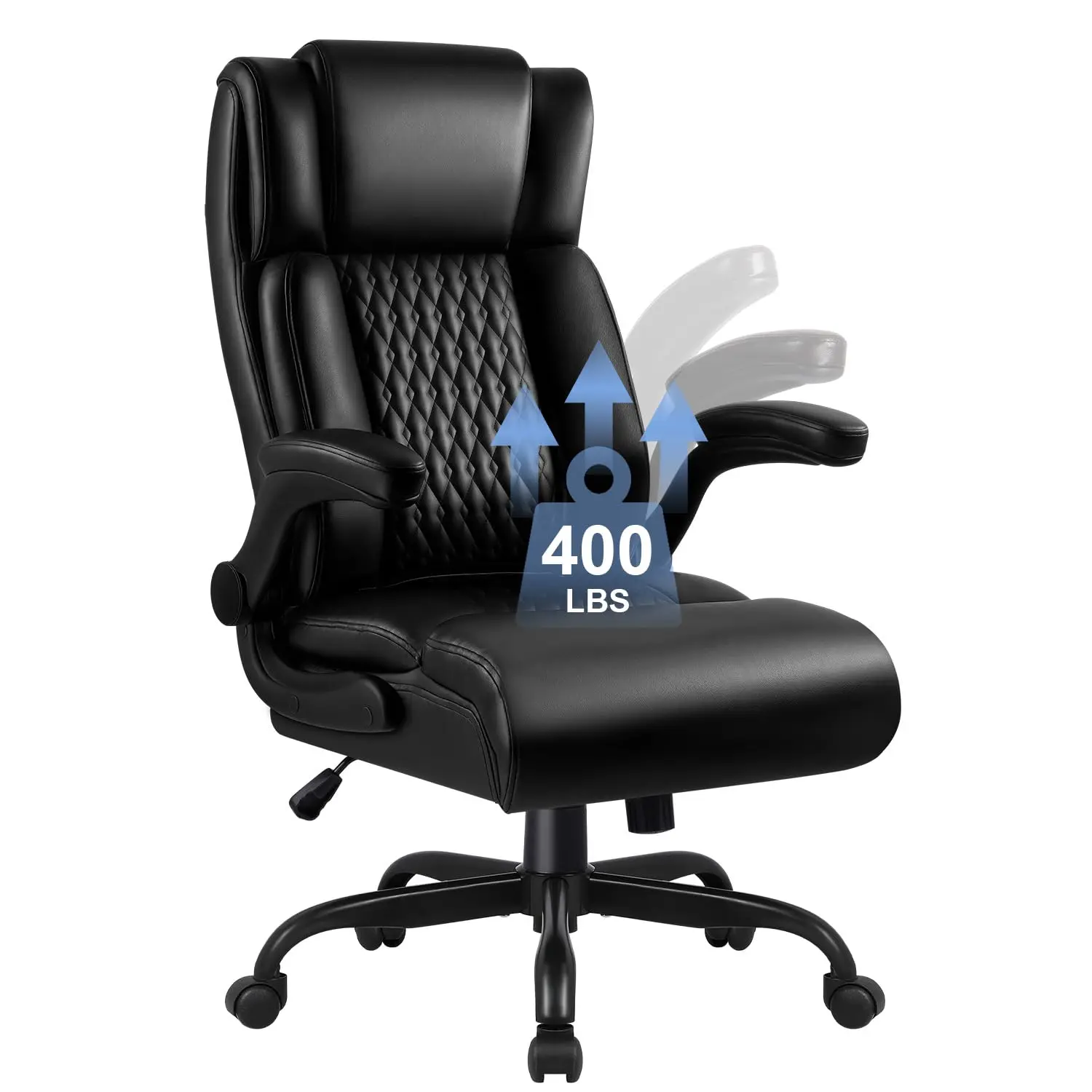 Big & Tall 400LBS Heavy Duty Office Chair Flip-up Armrest Ergonomic Swivel High Back Lumbar Support PU Leather, Customized