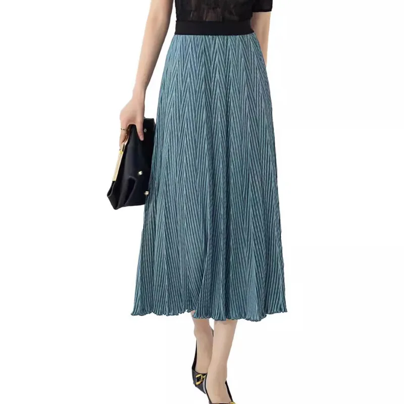 WHTREND nouvelles jupes plissées femmes mode Design élégant élastique taille haute vague bord jupes évasées WH1972