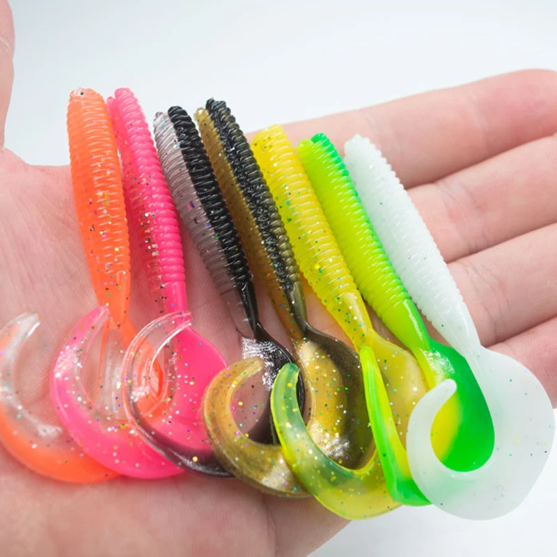 

10pcs Fishing Tail Jig Wobbler Worm Grub Soft Lures Salt Fishy Smell Artificial Silicone Bait Swimbait Carp For Pike Bass Tackle