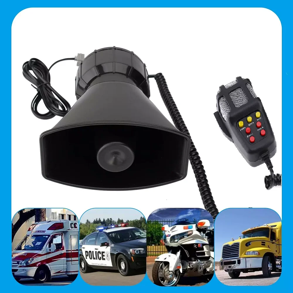 

7 Tone Sound Car Siren Megaphone Vehicle Horn Alarm Loudspeaker Car Horn Car Warning Alarm 12V 100W w/ Mic