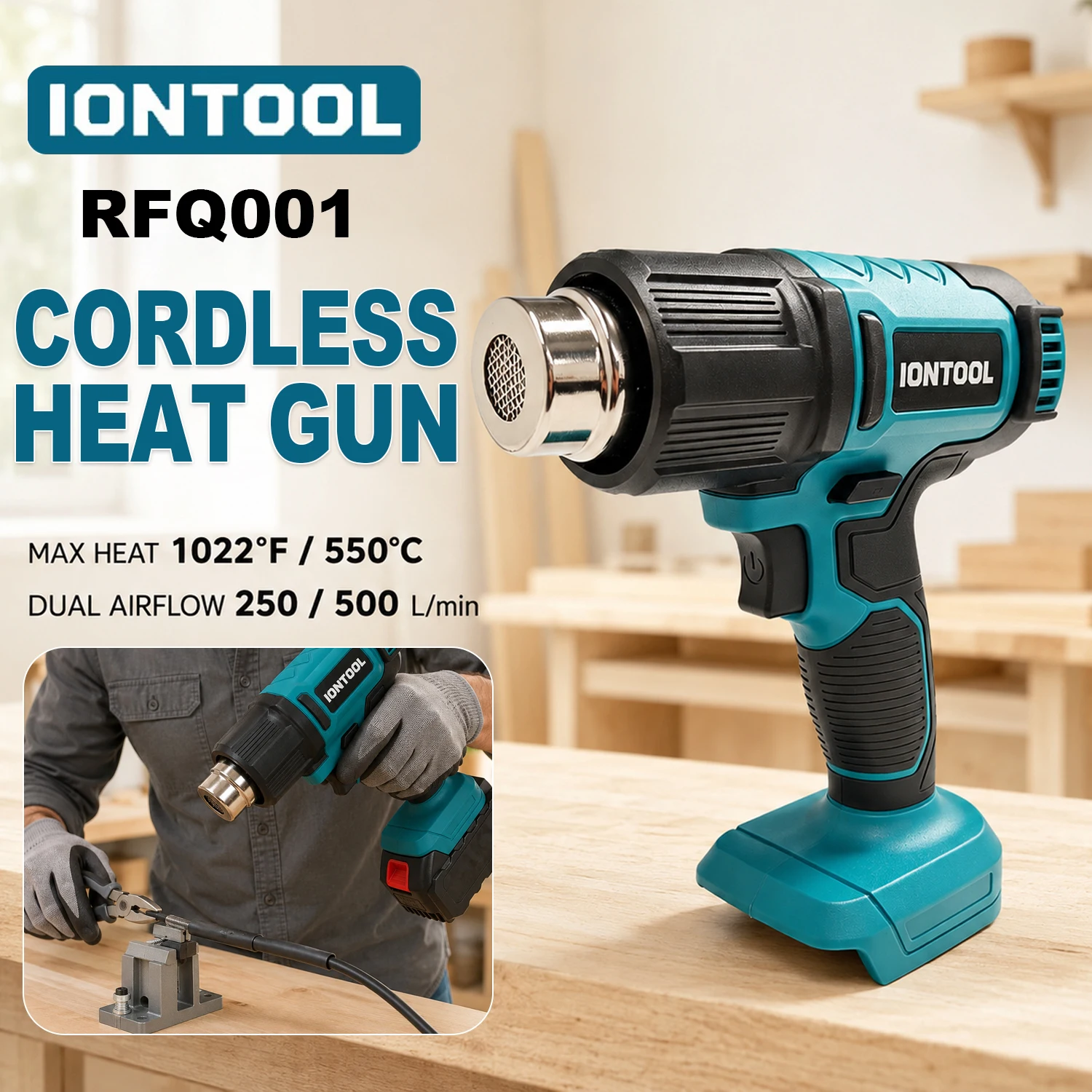 Cordless Heat Gun For Shrink Tubing - IONTOOLコードレス電気ヒートガン550 ° C Max 自動車塗料剥離用およびマキタ18Vバッテリー用熱収縮チューブ