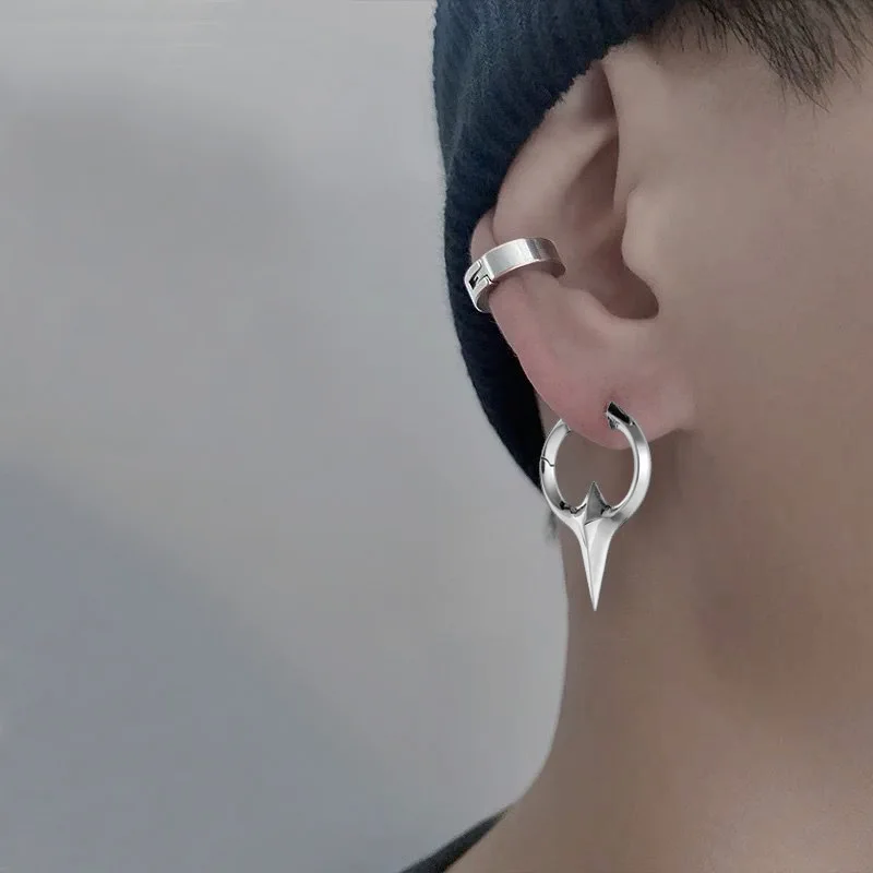 Punk Style Silver Color Inverted Sword Sting Earrings Neutral Hip Hop Rock Party Personality Earrings Niche Pi Shuai Jewelry