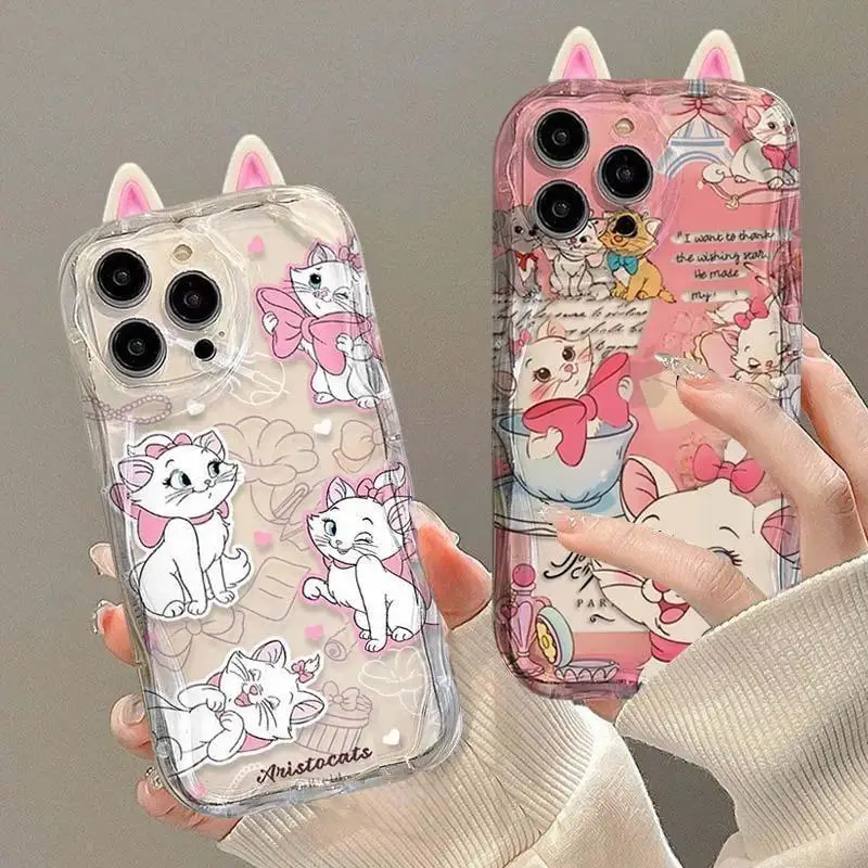 Disney Marie Cat 3D Ears Phone Case For Xiaomi Mi POCO F6 M6 X6 X5 F3 F4 M3 M4 X4 GT X3 NFC 14 Pro 11 Lite 5G NE 12T 12 Cover