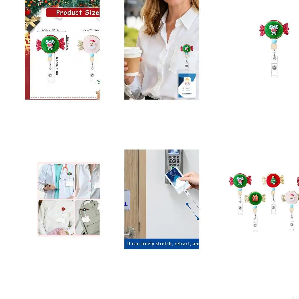 5 Piece Christmas Candy Badge Holder with Clips Retractable Card Badge Holder Clip Set for Daily Office Wear and Campus Pass