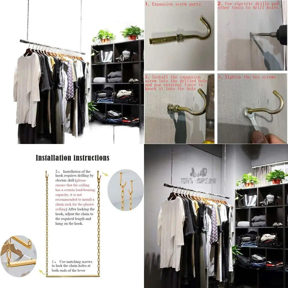Adjustable Height Ceiling Hanging Racks for Clothing, Retail Display and Storage, Heavy Duty Metal, Black Round Tube, 35.5 Lengt