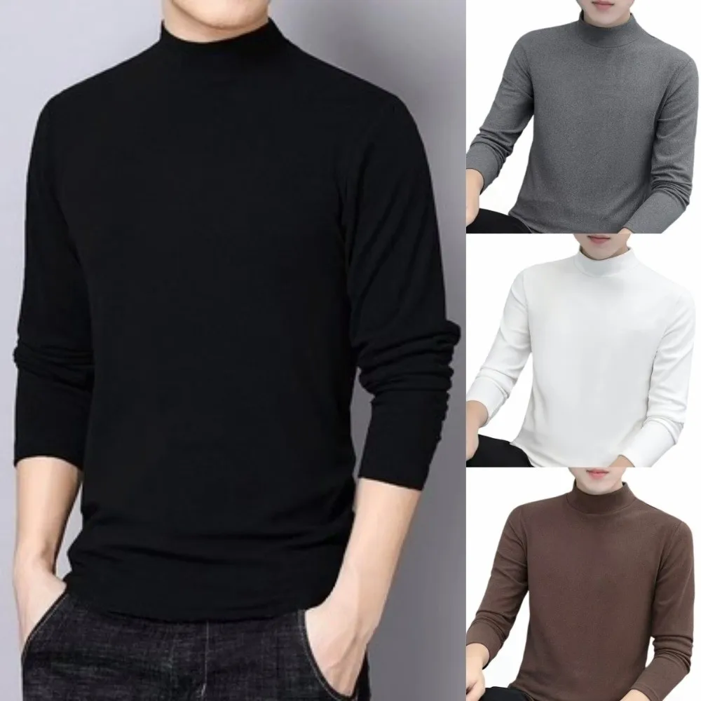 Round Neck Men Velvet Thermal Clothes Feel Heating Long Sleeved Thermal Underwear Double-sided Thermostatic Warmth Long Tops
