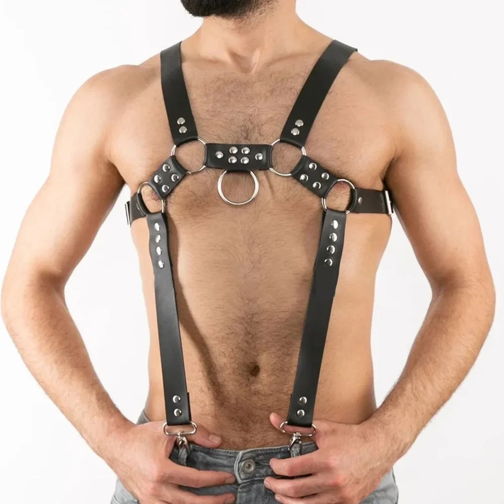 Men Chest Strap PU Leather Body Bondage Belt Harness Suspender Costume Braces