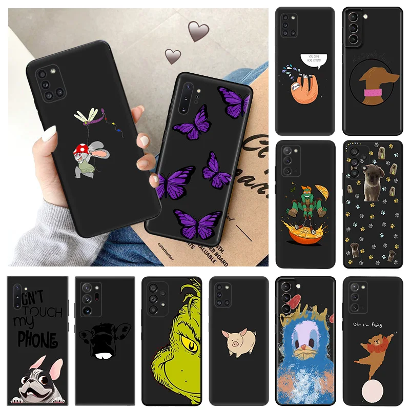 Phone Case for Samsung Note 10 Plus 9 8 A35 A55 S9 S8 A50 A70 A40 A41 A42 A06 A04 A05 Sloth Bulldog bunny duck Matte Back Cover