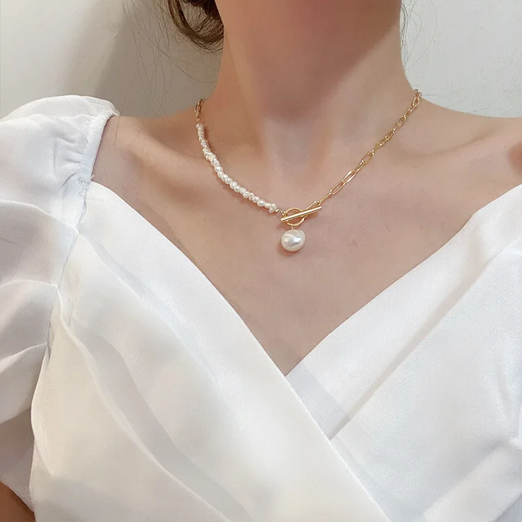 100 % natürliche barocke Süßwasserperle, 14 Karat Gold gefüllt, weibliche Asymmetrie-Ketten, Halskette für Frauen, Valentinstagsgeschenke – Detail 2