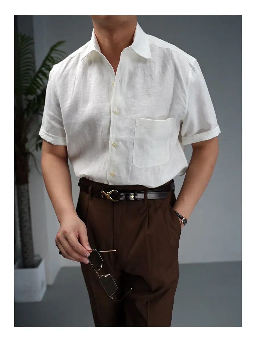 

Summer New Sle 00% Linen ort Sve Micro Loose Men's irt Faionable Commuting Wior Collar Color Italian Cas...