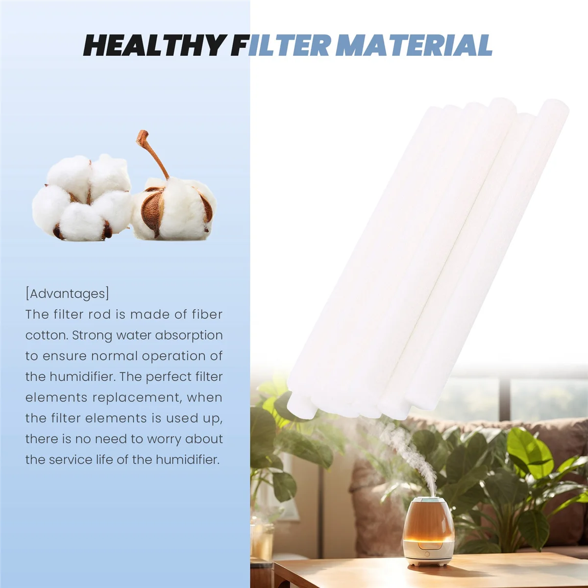 Hisopos de algodón para humidificador, varilla de repuesto para humidificador, elementos de repuesto de filtro de Mini humidificador USB Personal portátil, 10 Uds.