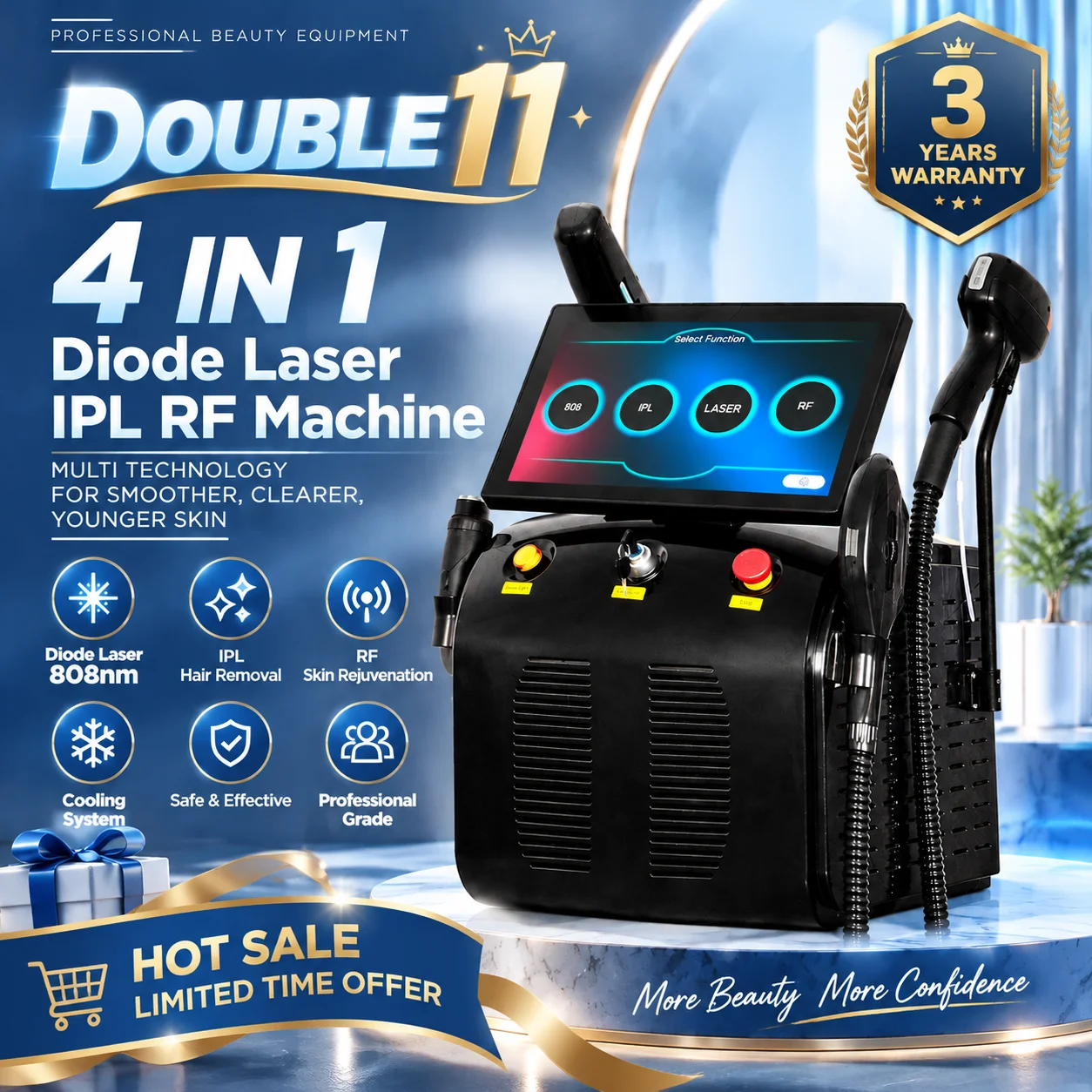 Professional 4 In 1 Laser Diode 6 Wavelength Machine Carbon Peeling RF IPL Nd Yag Pico Hair Tattoo Removal for Beauty Salon