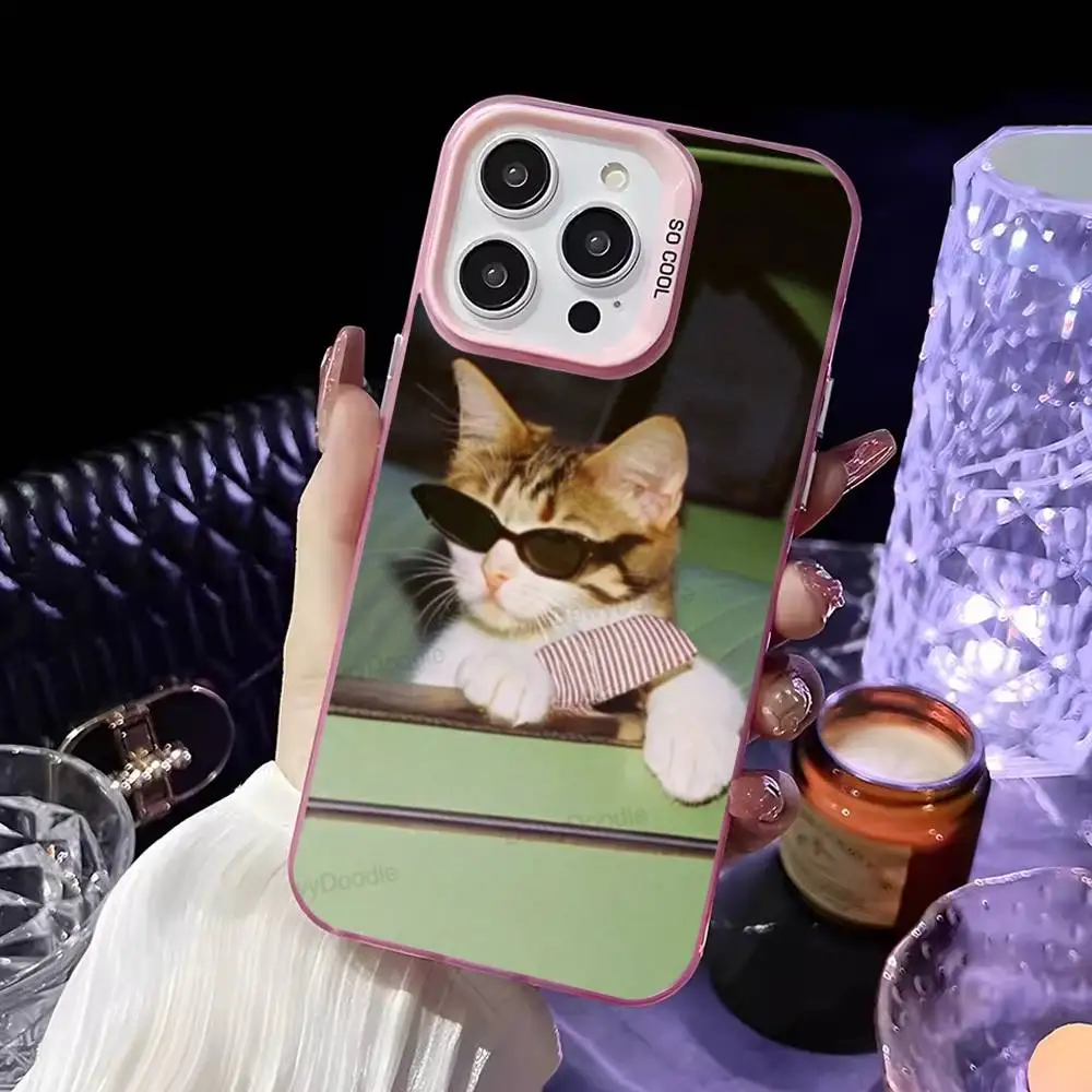 Etui na telefon Chill Cat Selfie do iPhone'a 16,15,14,13,12,11,Mini,Pro,MAX Różowe Matowe Odporne na Wstrząsy