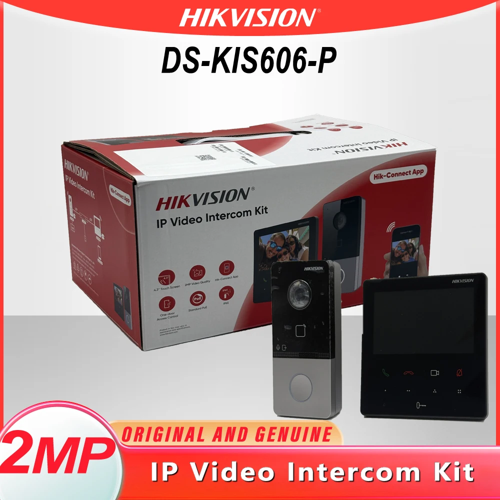 Kit d'interphone vidéo Hikvision DS-KIS606-P avec serrure de porte, moniteur de sécurité extérieur P