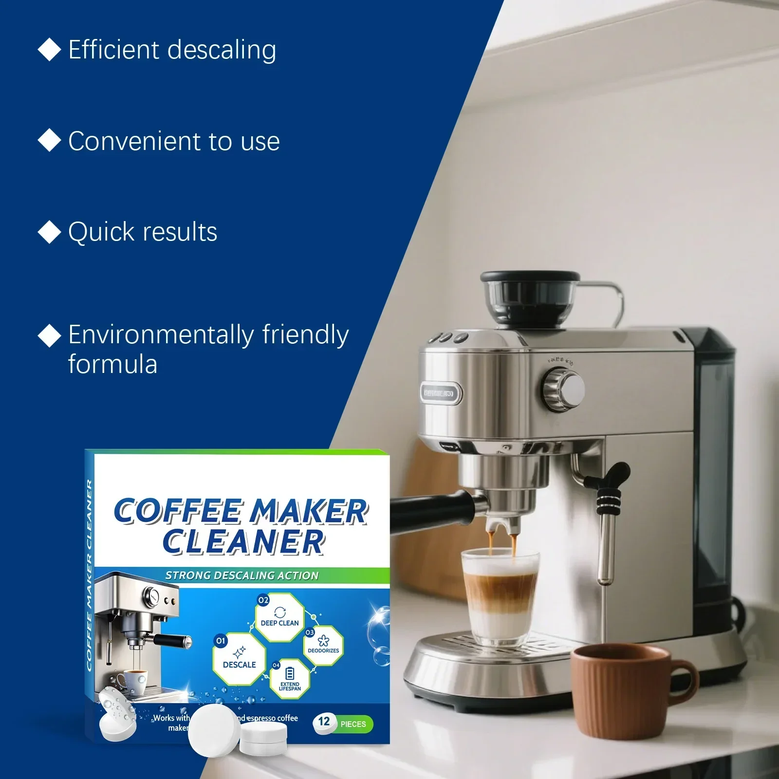 Universal Coffee Machine Cleaning Tabs Gentle Daily Care Tabs Portable Descaler Remove Limescale for Drip Espresso Coffee Maker