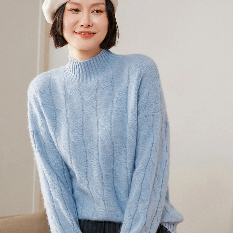 

ANGEL New Women's 100% Cashmere Sweater Mock-neck Long Sleeve Pullovers Casual Classical Cashmere Knitwear Autumn Winter Tops ﻿