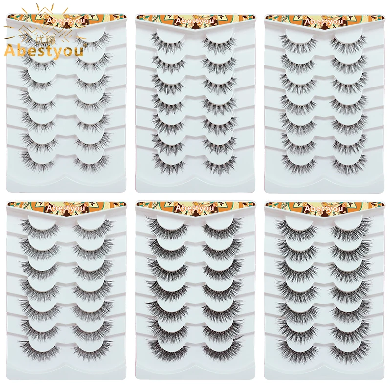 

Abestyou 12mm Short 7pairs Wispy Tapered 3d Mink Lashes Invisible Band Natural Look Like Extensions Strip Eyelashes Soft Fluffy