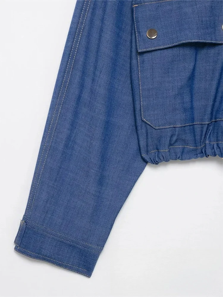 KONDALA Vintage Casual Blau Solide Oansatz Langarm Einreiher Taschen Jacken Mode 2025, Frühling Urlaub Weibliche Mäntel
