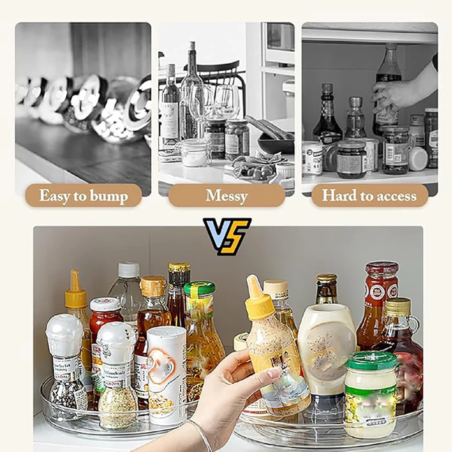 منظم الخزانات، قرص دوار بلاستيكي دائري كسول سوزان للخزائن، وخزائن الطعام، وأسطح الطاولات، والطاولات، والثلاجات
