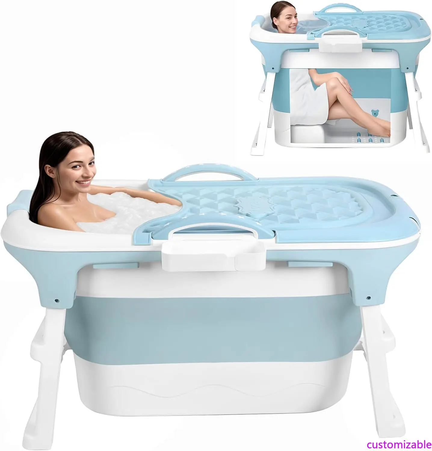 

Compact Adult Folding Bathtub, 39 Mini Tub with Comfortable Seating and Massage Feature, Ideal for Ice Baths and Shower Use