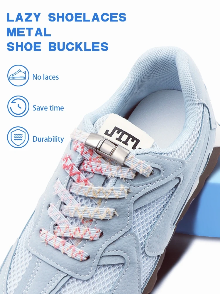 Ice Pink Mixed Color Lazy Shoelaces, No Tie Elastic Strings with Durable Metal Clips Quick Press Lock Laces for Sneakers