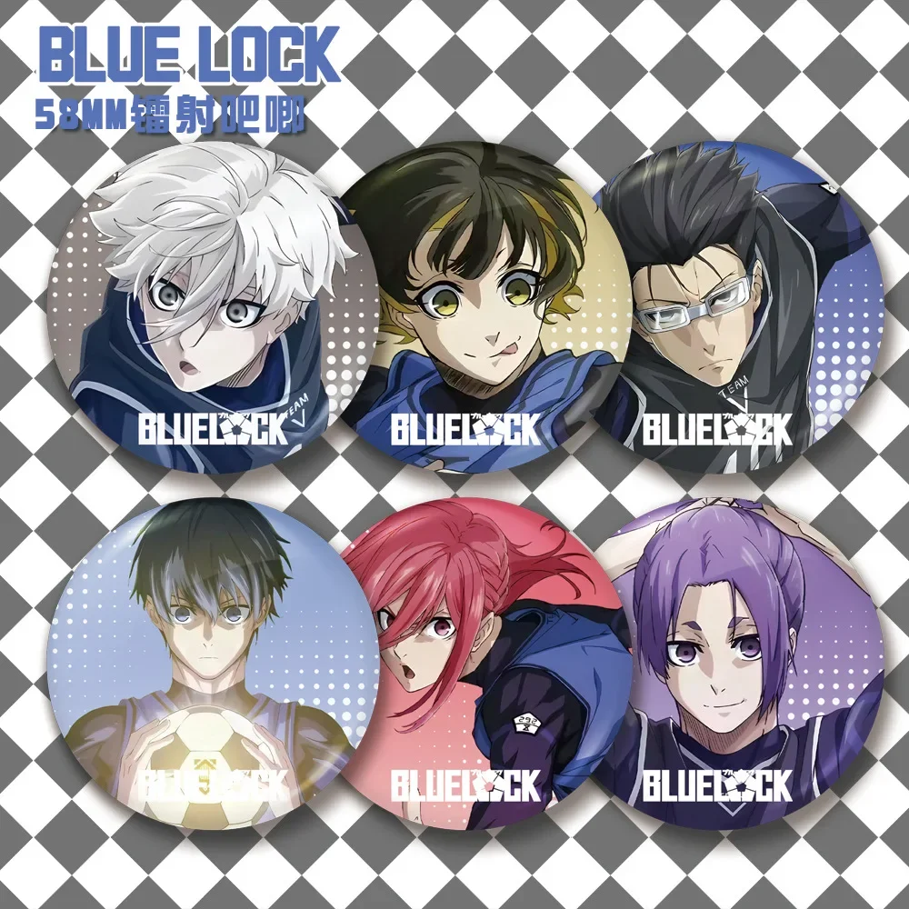 

Синий замок 58 мм лазерный значок Nagi Seishiro Bachira Meguru Isagi Yoichi аниме товары Коллекционный вентилятор подарок аксессуары для косплея