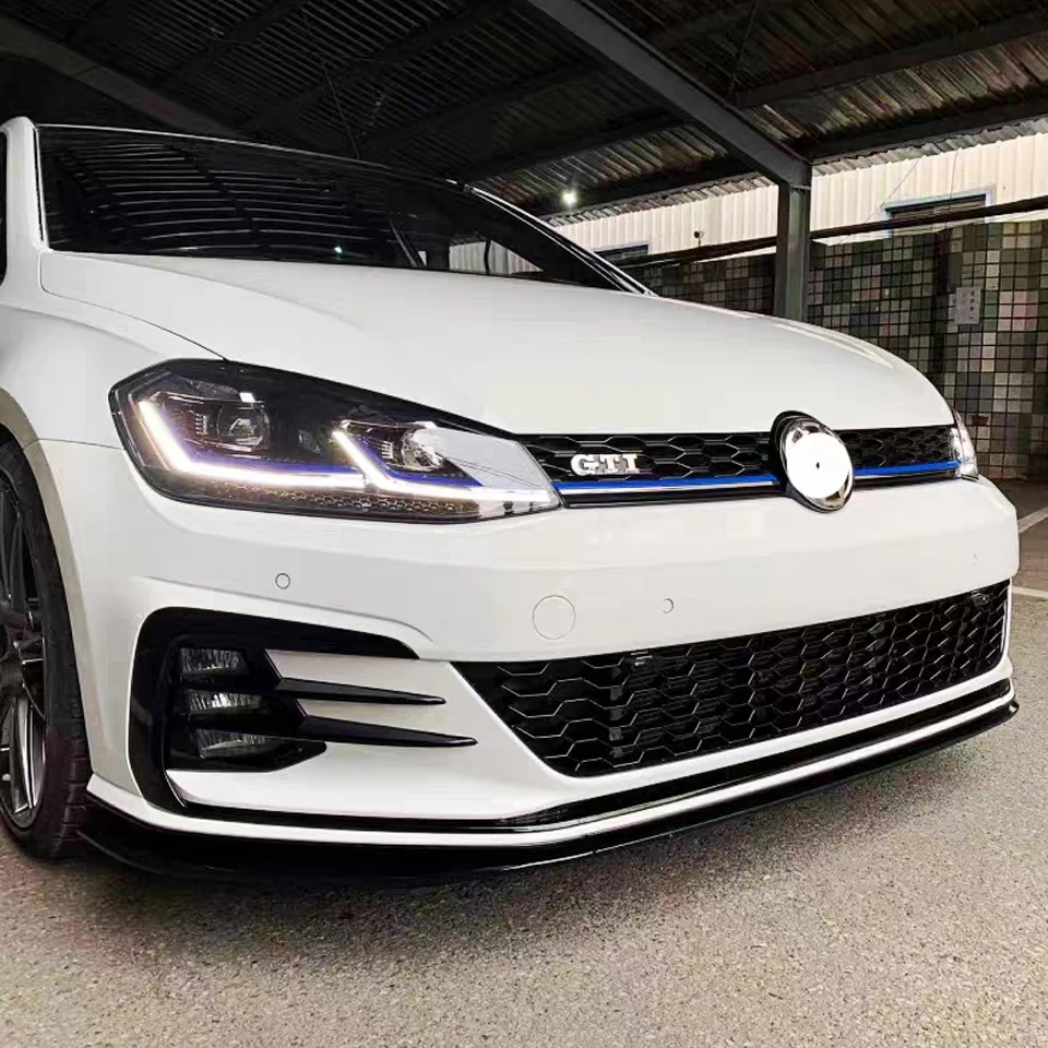 Para vw golf mk 7.5 gti 2017 2018 2019 2020 preto brilhante tuning carro estilo tcr amortecedor dianteiro lábio difusor spoiler divisor corpo kits