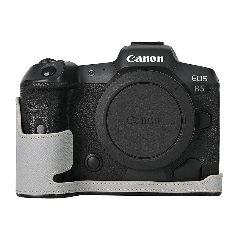Aluminum Alloy Plate Camera Bag Real Genuine Leather Case Half Body Base for Canon EOS R5 EOSR5 Protective Opening Bottom Cover
