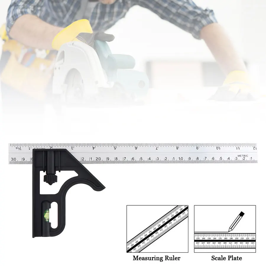 Combination Angle Ruler Woodworking with Level 305mm Adjustable Protractor Square Ruler Right Angle 90 Carpenter Measuring Tools