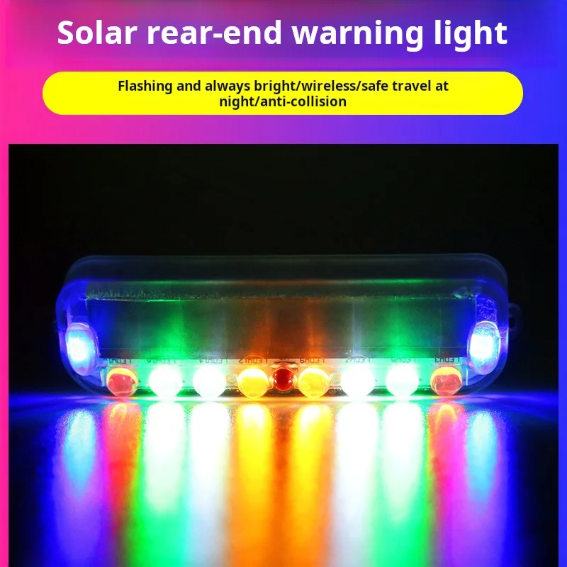 

Solar Powered Wireless Car Rainbow Flashing Strobe Warning Light Antirearend Bicycle Motorcycle Taillight Navigation Light