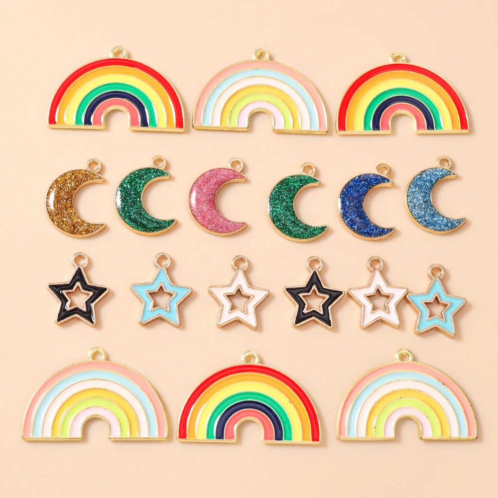 Leslie 10 Stück/Set Emaille-Mond-Stern-Regenbogen-Anhänger für Niedliche Ohrringe, Armbänder, Halsketten, Anhänger, DIY-Schmuckherstellungszubehör – Detail 3