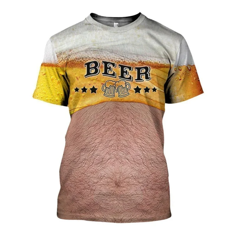 3D Print Funny Beer Belly T Shirt Tops For Men Summer Short Sleeve Round Neck Tee Shirts New In Mens Beer Graphic Tshirts