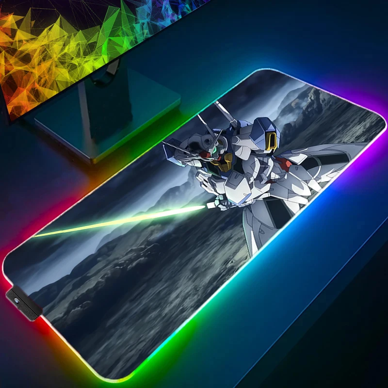 Tapis de souris RGB Gamer Mobile Suit Gundam, grand tapis de bureau XXL pour clavier et souris, tapis en caoutchouc pour ordinateur portable