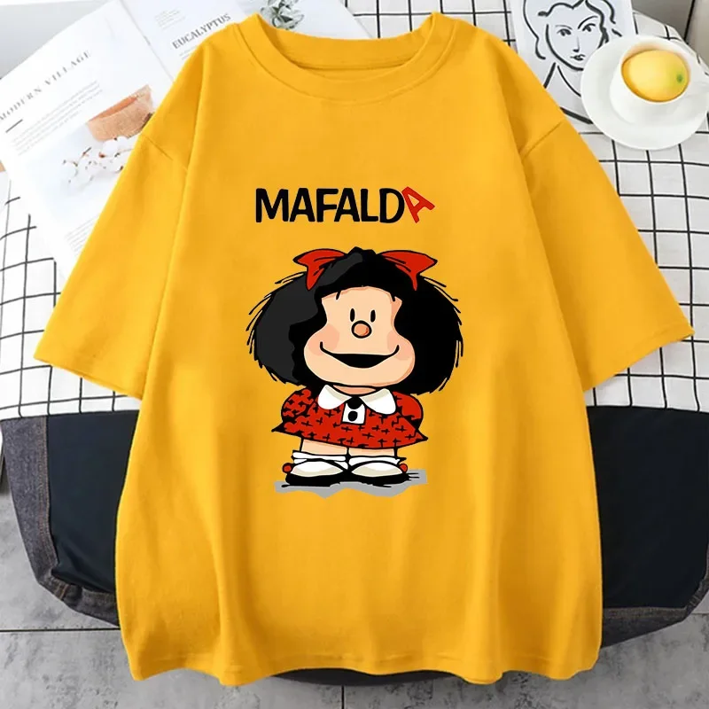 New Mafalda T-shirt Women\'s T-shirt Comfortable and Breathable Cotton Men Short Sleeve Graphic Tee Female Manga Harajuku Clothes