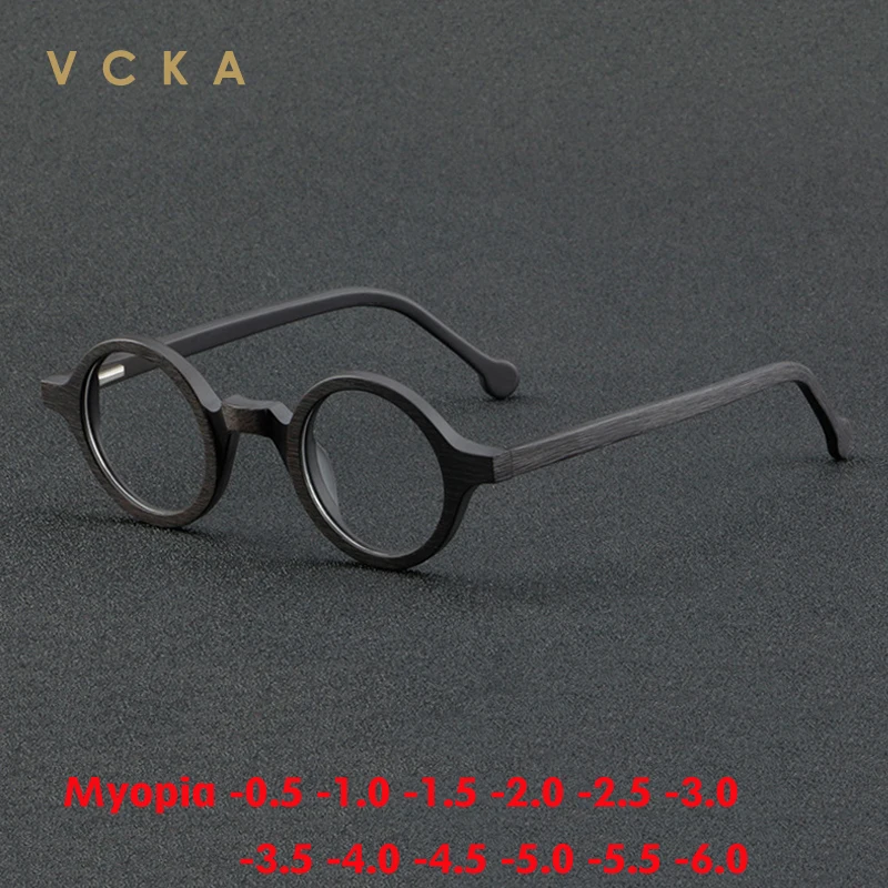 

VCKA Acetate Myopia Glasses Frame Men Vintage Small Round Eyeglasses Women Optical Prescription Spectacles Eyewear -0.5 to -6.0