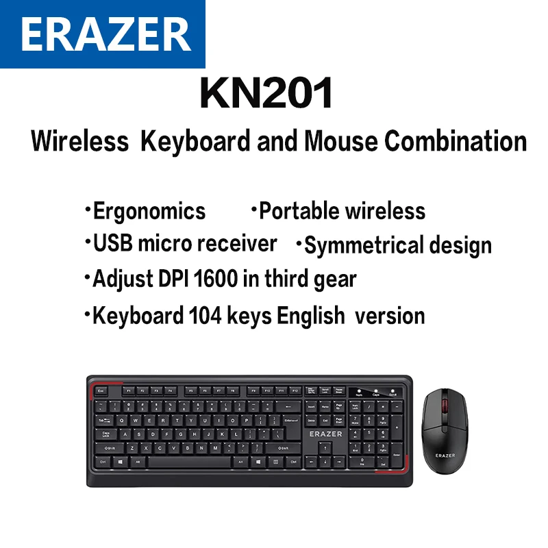 

Erazer KN201 Wireless Keyboard and Mouse Combination 104-Key Keyboard DPI Three-Speed Adjustable Mouse Ergonomics Home Office