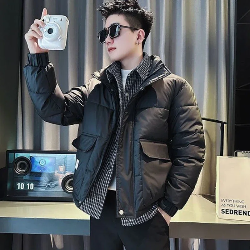 Luxury Fake Two Pieces Down Cotton Jacket Men Winter Cargo Parka Coat Warm Cotton Jacket Business Casual Windproof Outerwear New