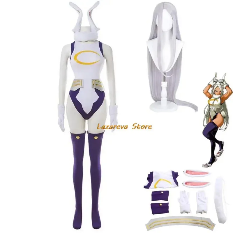 

Anime My Hero Academia Miruko Cosplay Costume Rabbit Hero Wig Tight Printing Jumpsuits Woman Sexy Kawaii Carnival Party Suit