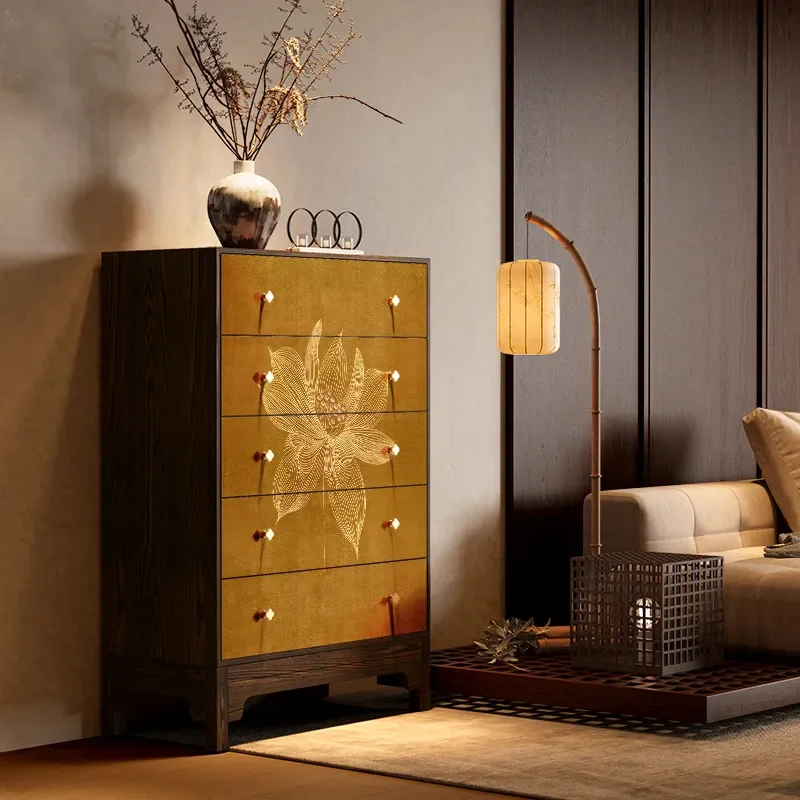 Song Dynasty Style Solid Wood Chest Cabinet Living Room Storage Decorative Locker Lotus Bedroom Bedside Drawer Cabinet