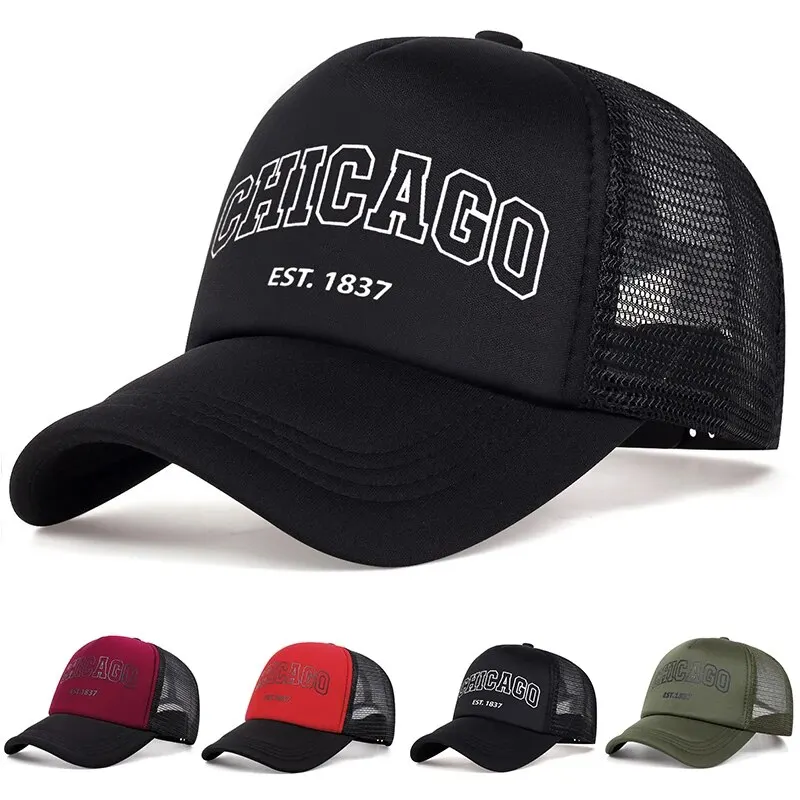 Summer Men Mesh Baseball Cap Outdoor Sport Chicago Letter Snapback Hat For Women Unisex Breathable Caps Hip Hop Trucker Hats