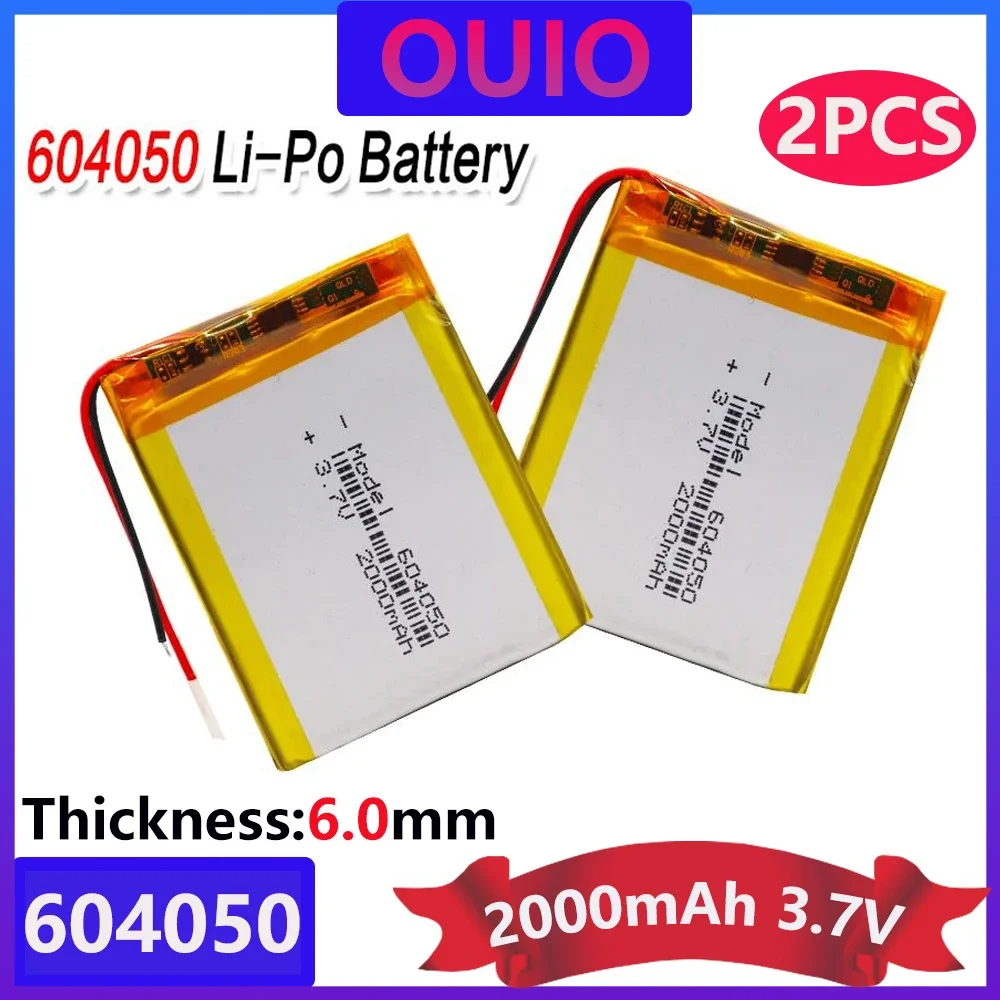 2pcs Rechargeable 604050 Lithium Ion Polymer Battery 3.7V 2000mAh Lipo Li-ion Battery With Pcb Charge Protection Long Lifespan