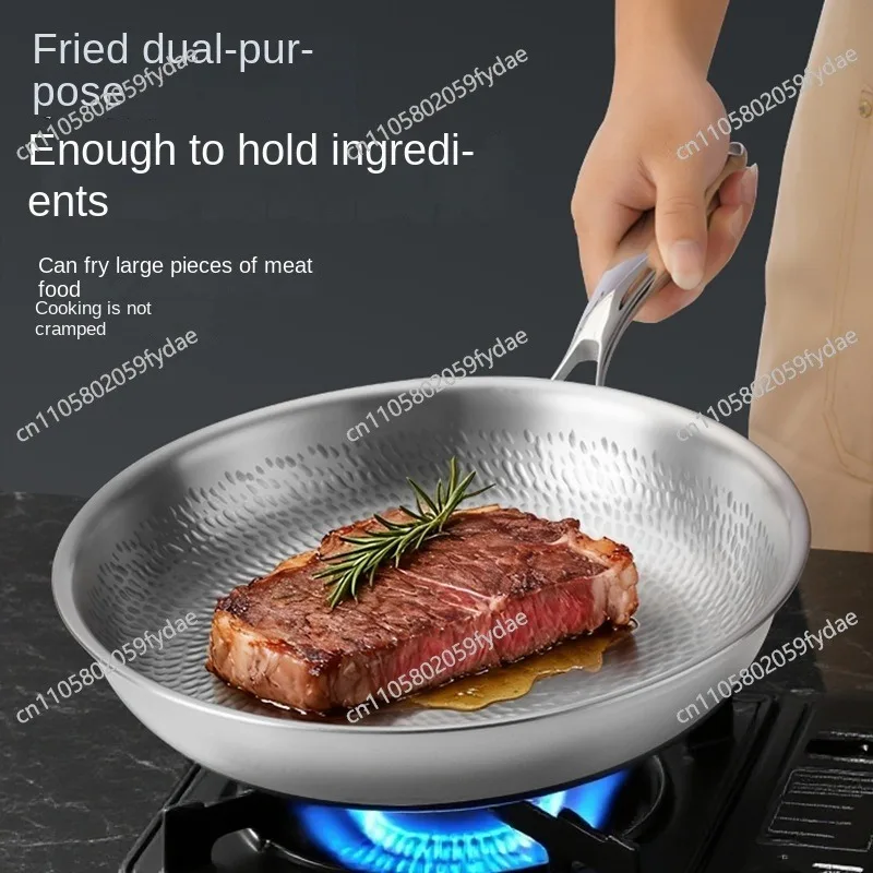 Uncoated Titanium 4L Frying Pan Stainless Steel Handle Transparent Glass Cover Frying Pan