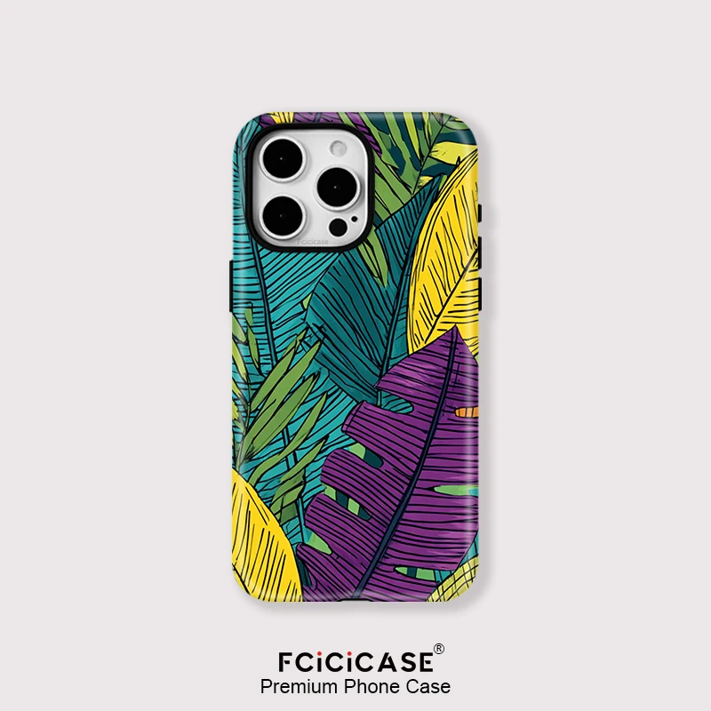 

Fcicicase Shockproof Magnetic Phone Case For iPhone 16 Pro 15 Plus 14 13 12 11 Pro For Magsafe Leaves Printing Acrylic Cover