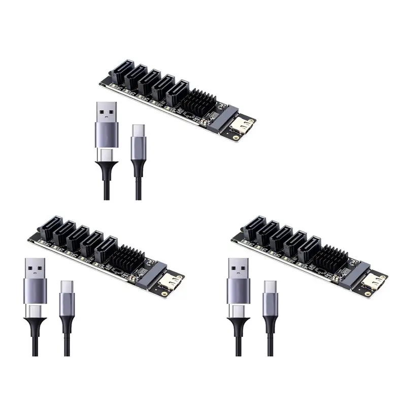 3X TYPE-C To SATA3.0 5 Ports Adapter Converter Card 6Gbps USB10G JM575+JMS580 For SATA SSD HDD Expansion