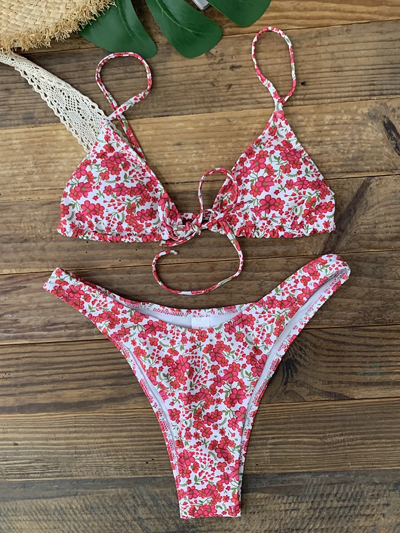 Floral Print Micro Mini Bikini 2023 New Sexy Push Up Swimwear Women Swimsuit Vintage Triangle Bikini Sets Beachwear Bathing