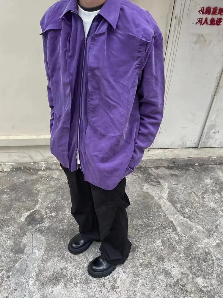 High Street YProject Double Zipper Purple Shirt Long Sleeve Jacket Retro Loose Fashion Casual Outerwear Men's Clothing